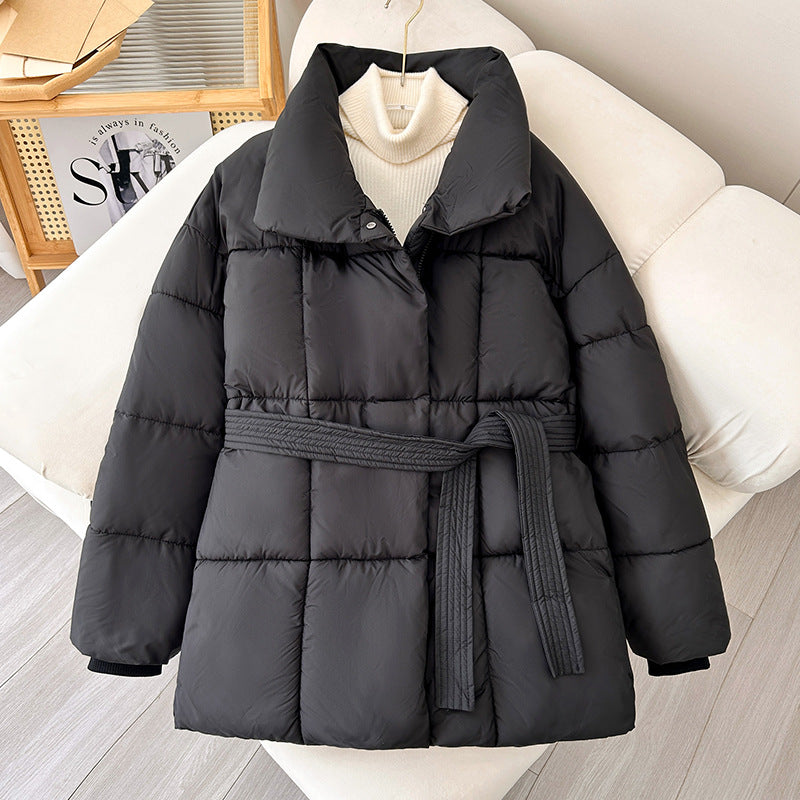 ❄️Heißer Winterschlussverkauf❄️Stylische einfarbige Pufferjacke mit Gürtel für Damen