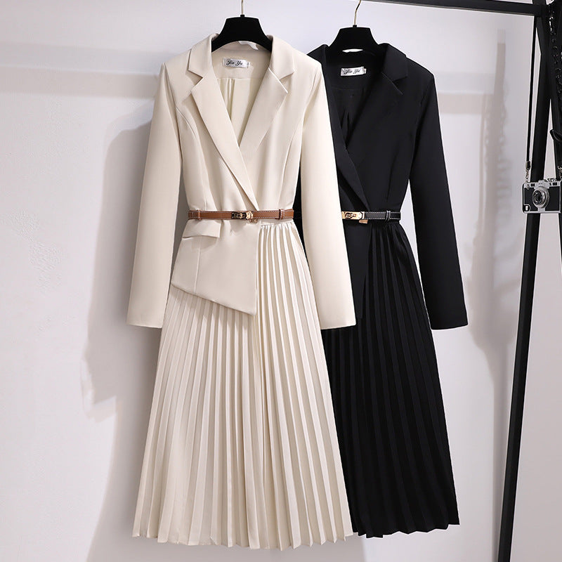 💕Asymmetrisches Patchwork-Blazerkleid mit Gürtel