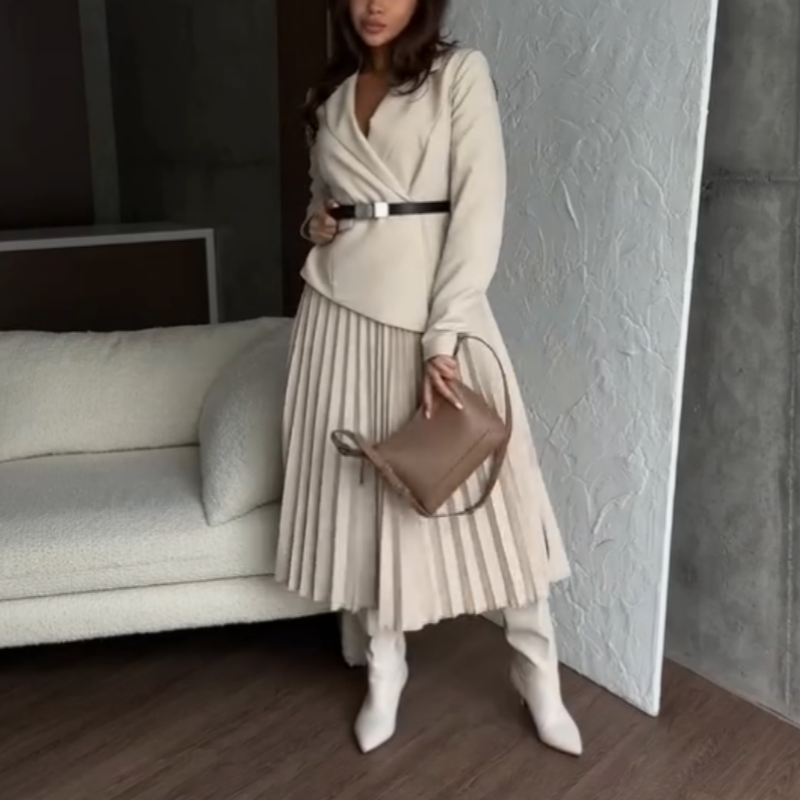 💕Asymmetrisches Patchwork-Blazerkleid mit Gürtel