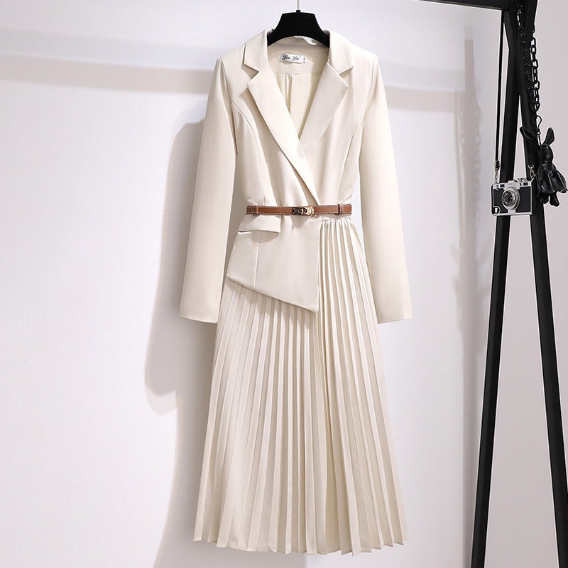💕Asymmetrisches Patchwork-Blazerkleid mit Gürtel