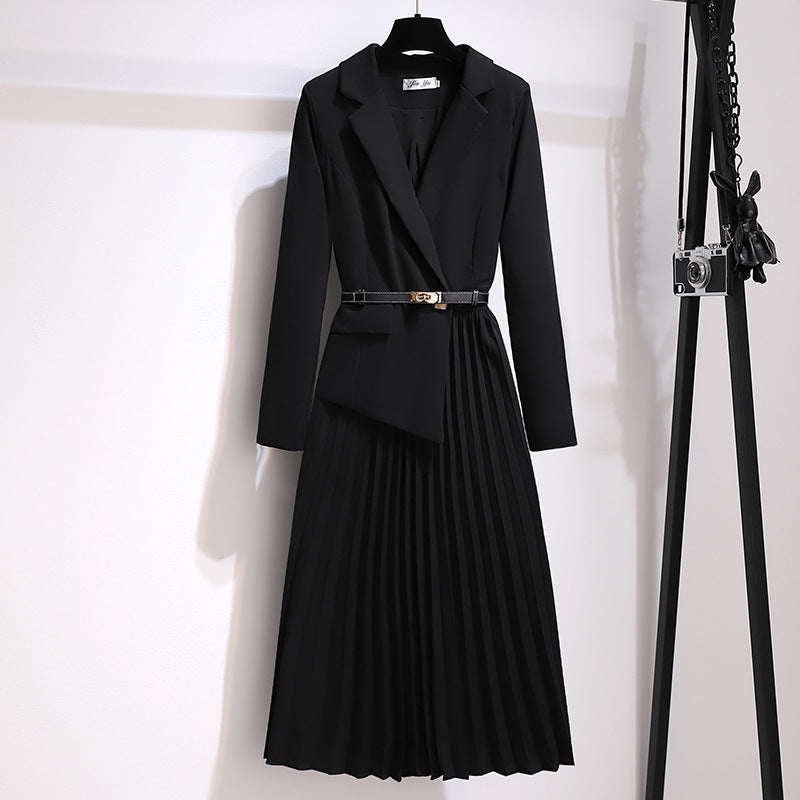 💕Asymmetrisches Patchwork-Blazerkleid mit Gürtel