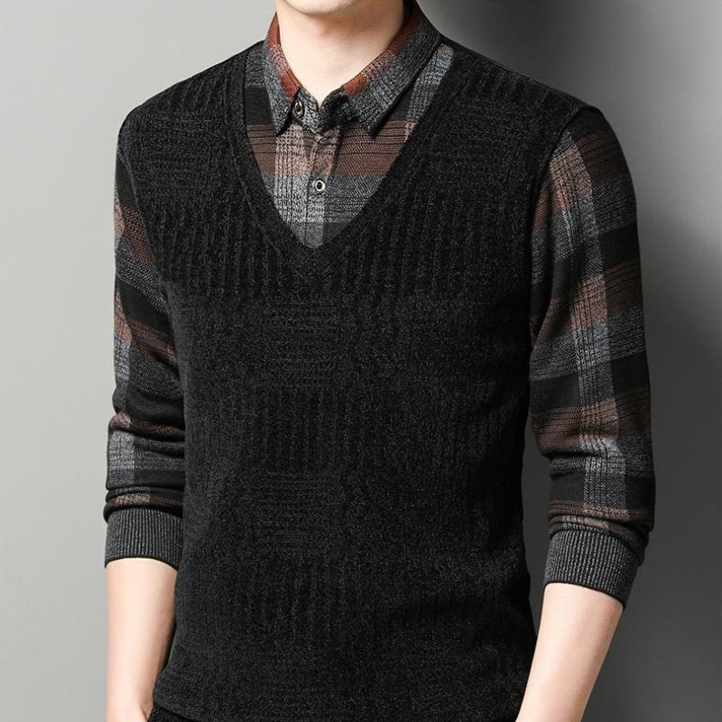 🎄🎅Weihnachts-Sonderangebot🎁Zweiteiliger Pullover für Männer aus Kunstleder mit Verdickung