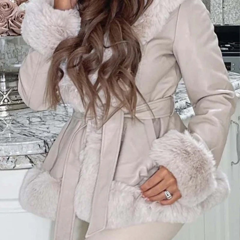 Women's Hooded Patchwork Lapel Warm Jacket