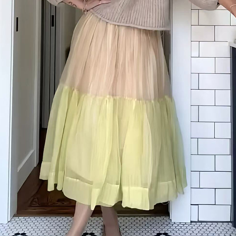 Elastischer Maxi-Stufenrock mit hoher Taille für Damen