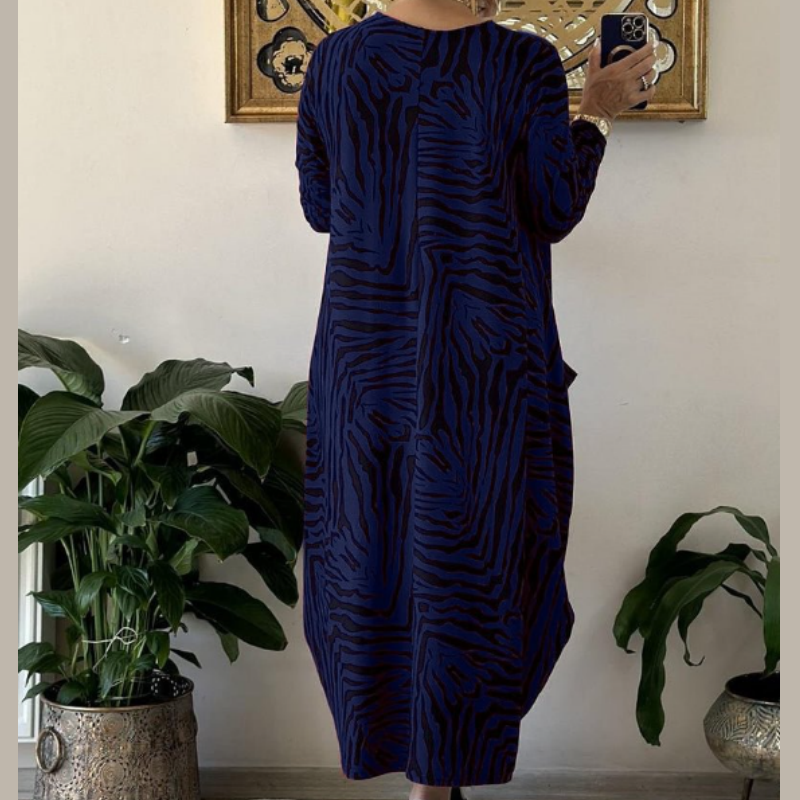 Lässiges modisches Kleid mit Zebramuster und Taschen für Damen