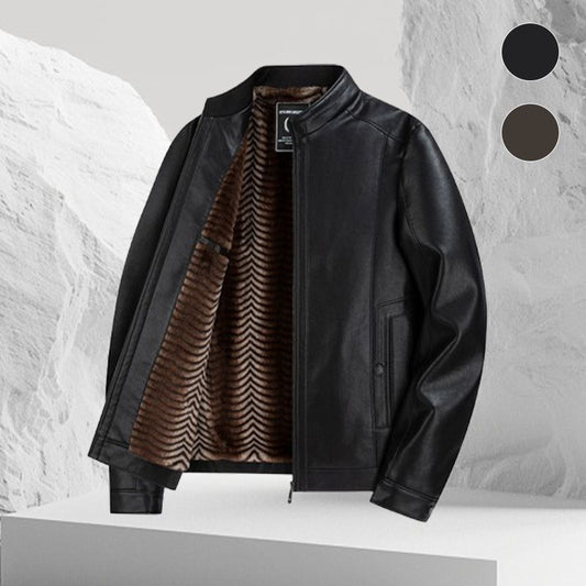 Modische, dicke, warme Lederjacke mit Stehkragen für Herren