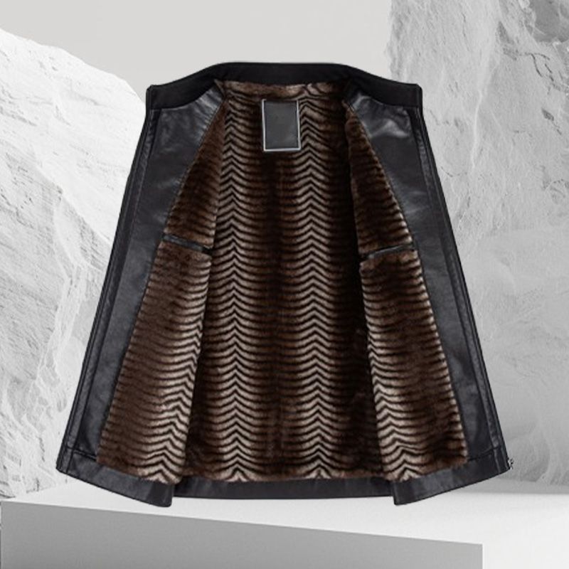 Modische, dicke, warme Lederjacke mit Stehkragen für Herren