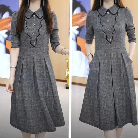 🎅50 % Weihnachtsrabatt💥Kariertes A-Linien-Kleid für Damen