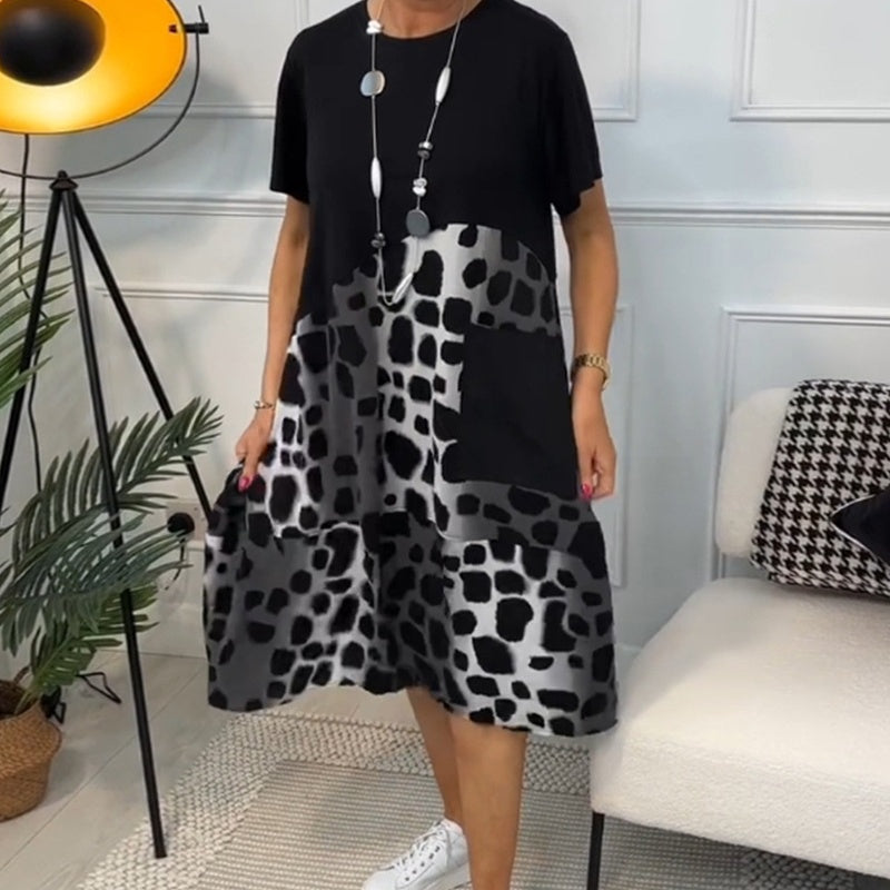 🔥Sommer-Specials💪Lockeres, bedrucktes Kleid mit Rundhalsausschnitt und kurzen Ärmeln