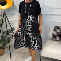 🔥Sommer-Specials💪Lockeres, bedrucktes Kleid mit Rundhalsausschnitt und kurzen Ärmeln