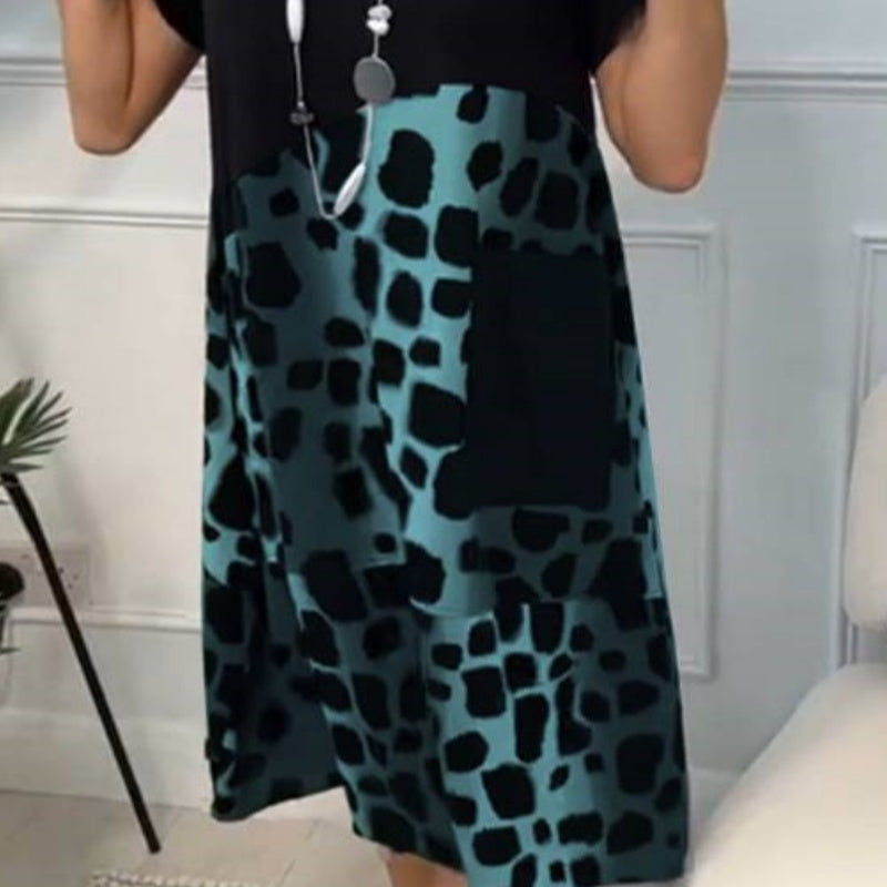 🔥Sommer-Specials💪Lockeres, bedrucktes Kleid mit Rundhalsausschnitt und kurzen Ärmeln