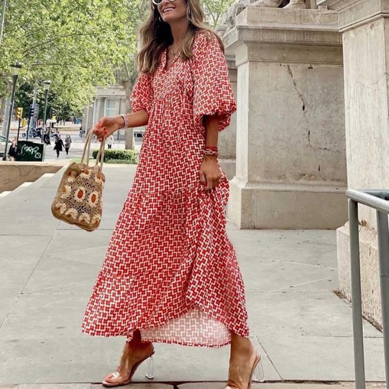 👗Elegantes Boho Maxikleid mit Puffärmeln und Blumenmuster