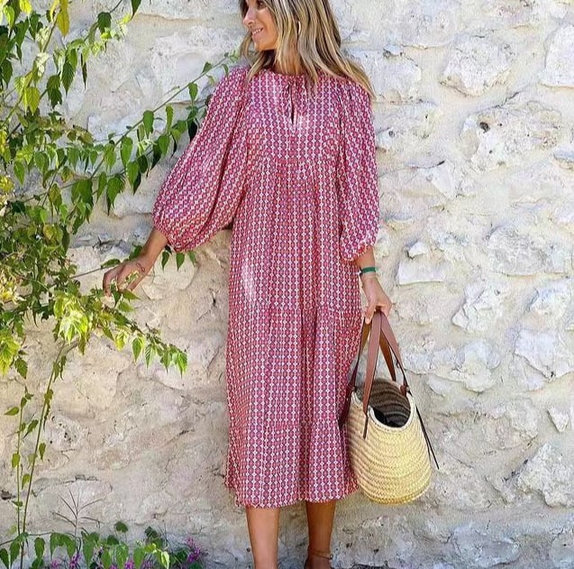 👗Elegantes Boho Maxikleid mit Puffärmeln und Blumenmuster