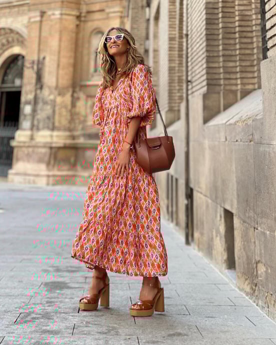👗Elegantes Boho Maxikleid mit Puffärmeln und Blumenmuster