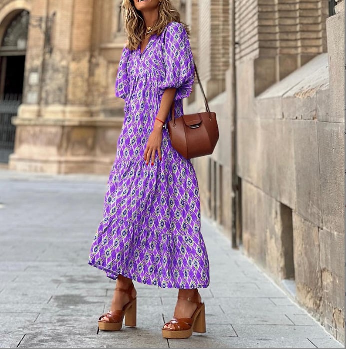 👗Elegantes Boho Maxikleid mit Puffärmeln und Blumenmuster