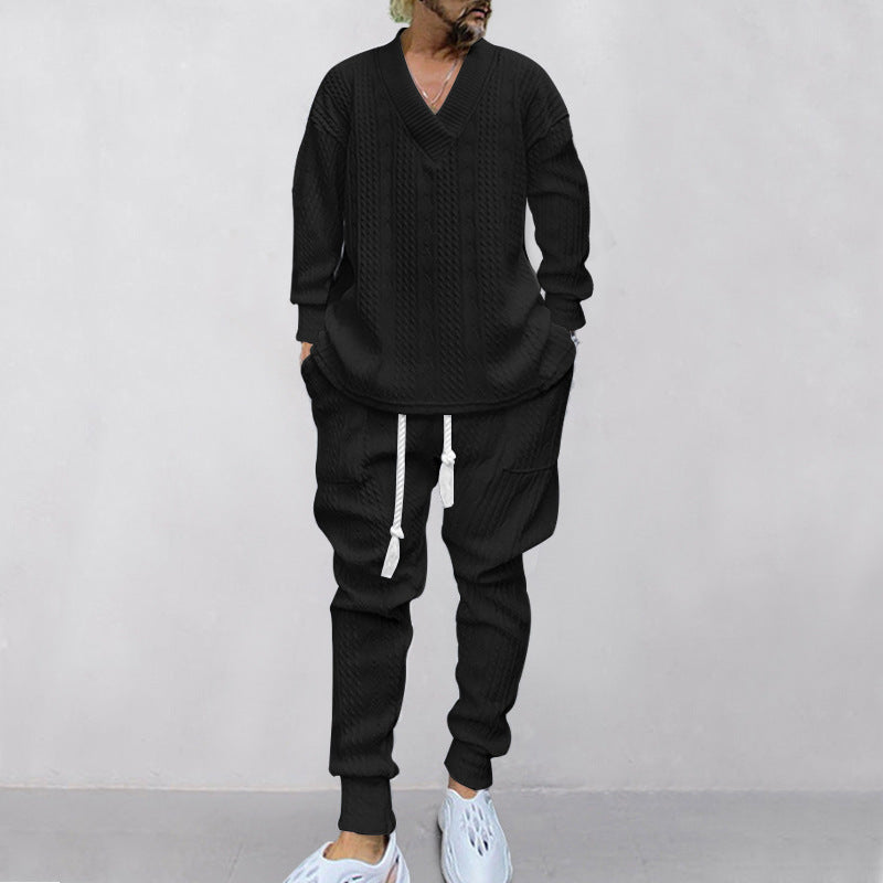 💥 2-teiliges Herren-Set aus Baggy-Sweatshirt mit V-Ausschnitt und Jogginghose
