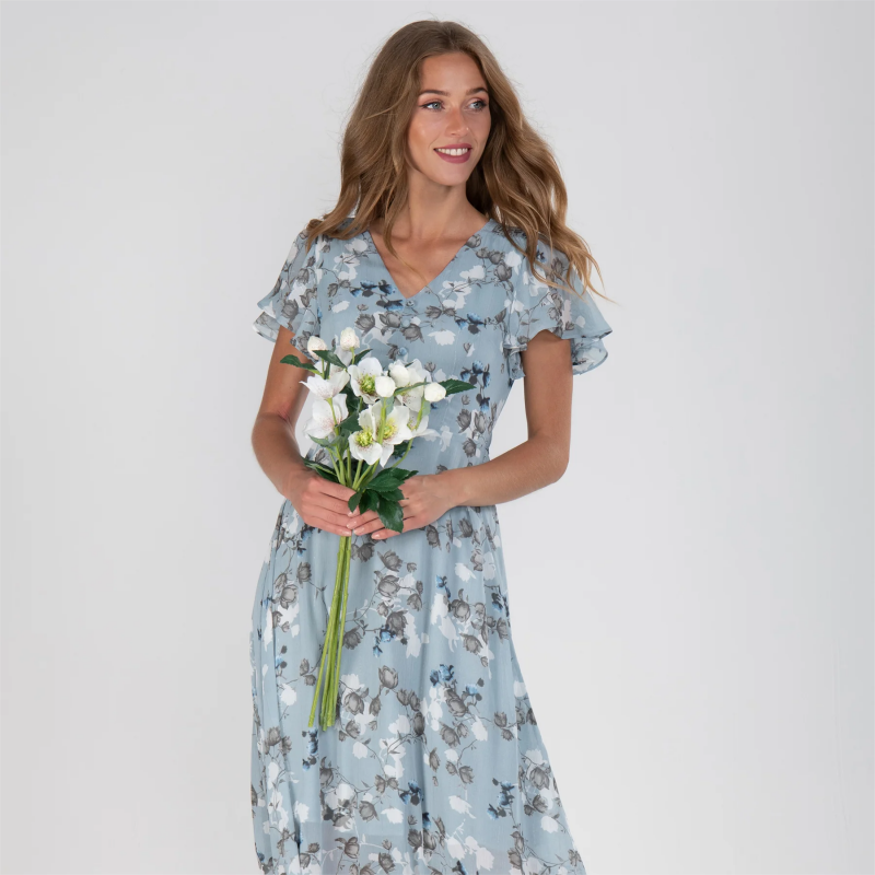 đKurzĂ€rmeliges langes Kleid mit Blumendruck