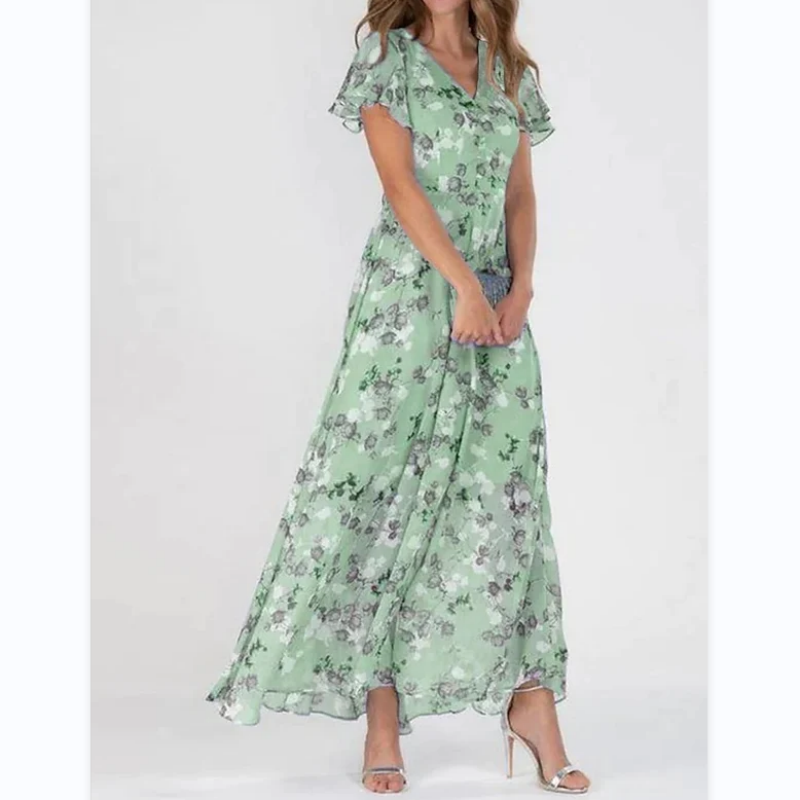 đKurzĂ€rmeliges langes Kleid mit Blumendruck