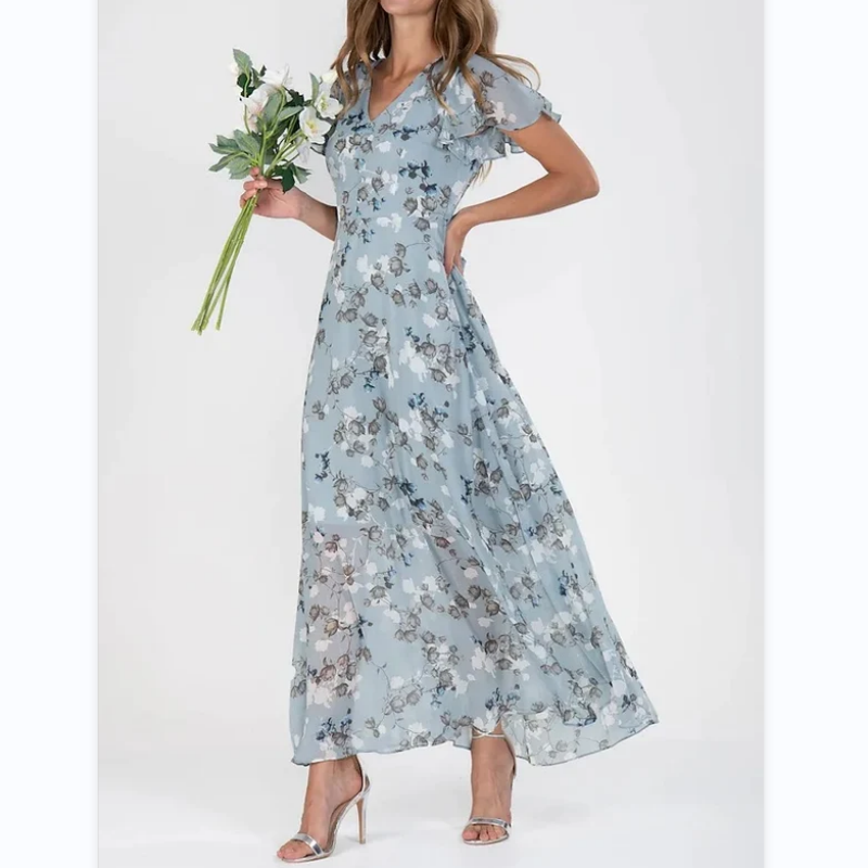 đKurzĂ€rmeliges langes Kleid mit Blumendruck