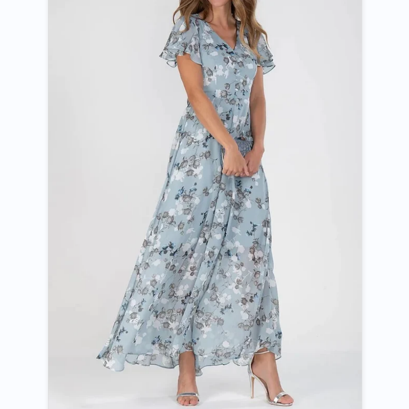 đKurzĂ€rmeliges langes Kleid mit Blumendruck