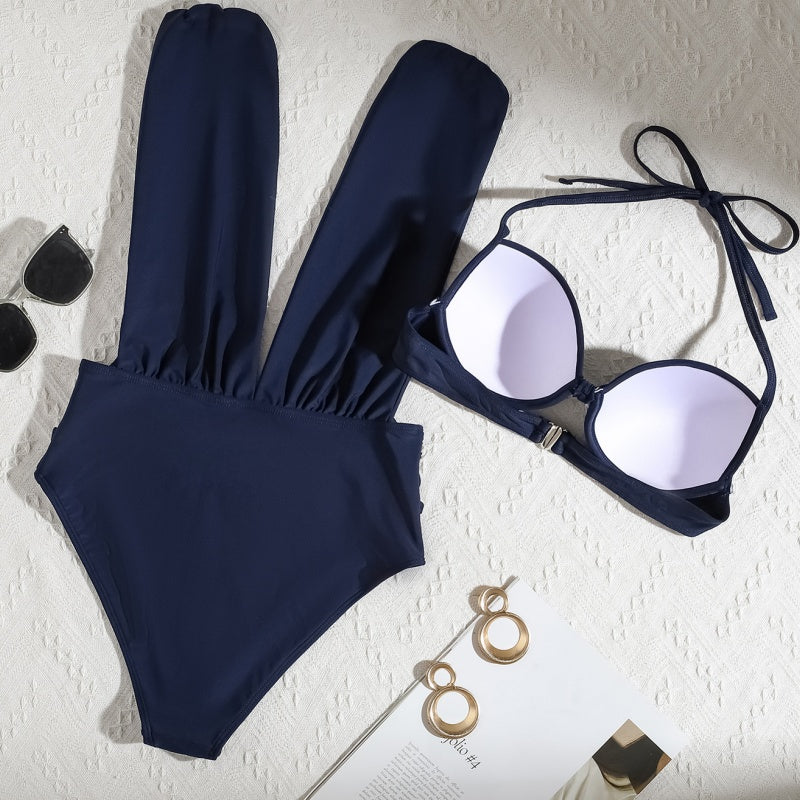 🩱Kaufe zwei Stück und erhalte kostenlosen Versand🌟Zweiteiliges Badeanzug-Set für Damen mit Schleife in Unifarbe