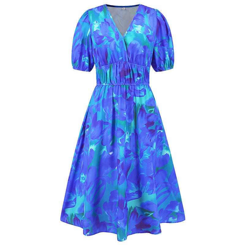 Damen V-Ausschnitt Bedrucktes Freizeitkleid