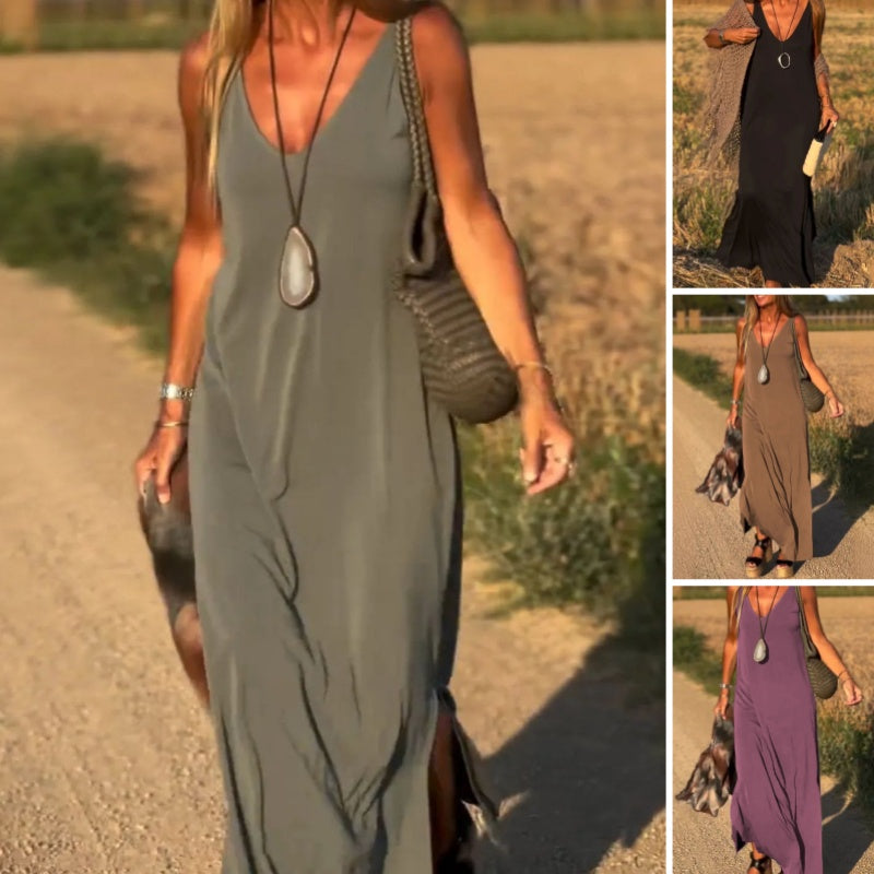 💪zeitlich begrenztes Sonderangebot🔥Damen Trägerkleid mit V-Ausschnitt und Maxilänge