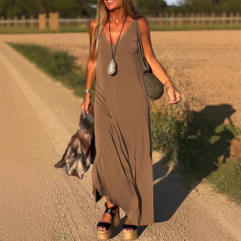💪zeitlich begrenztes Sonderangebot🔥Damen Trägerkleid mit V-Ausschnitt und Maxilänge
