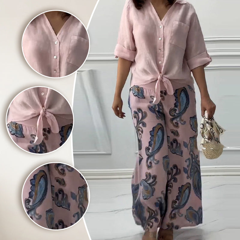 🌷Frühling Hot Sale 50% Rabatt🍃Damenmode Lockeres Cardigan-Shirt & Hose mit hoher Taille Zweiteiliges Set