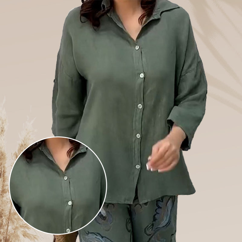 🌷Frühling Hot Sale 50% Rabatt🍃Damenmode Lockeres Cardigan-Shirt & Hose mit hoher Taille Zweiteiliges Set