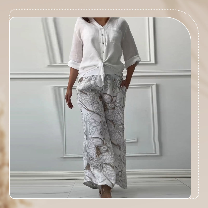 🌷Frühling Hot Sale 50% Rabatt🍃Damenmode Lockeres Cardigan-Shirt & Hose mit hoher Taille Zweiteiliges Set