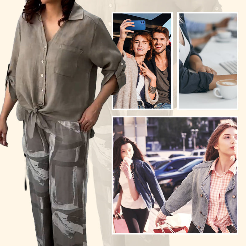 🌷Frühling Hot Sale 50% Rabatt🍃Damenmode Lockeres Cardigan-Shirt & Hose mit hoher Taille Zweiteiliges Set