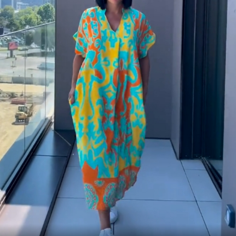 🌸Frühjahrsangebote💐 Lässiges elegantes bedrucktes V-Ausschnitt Kleid für Damen