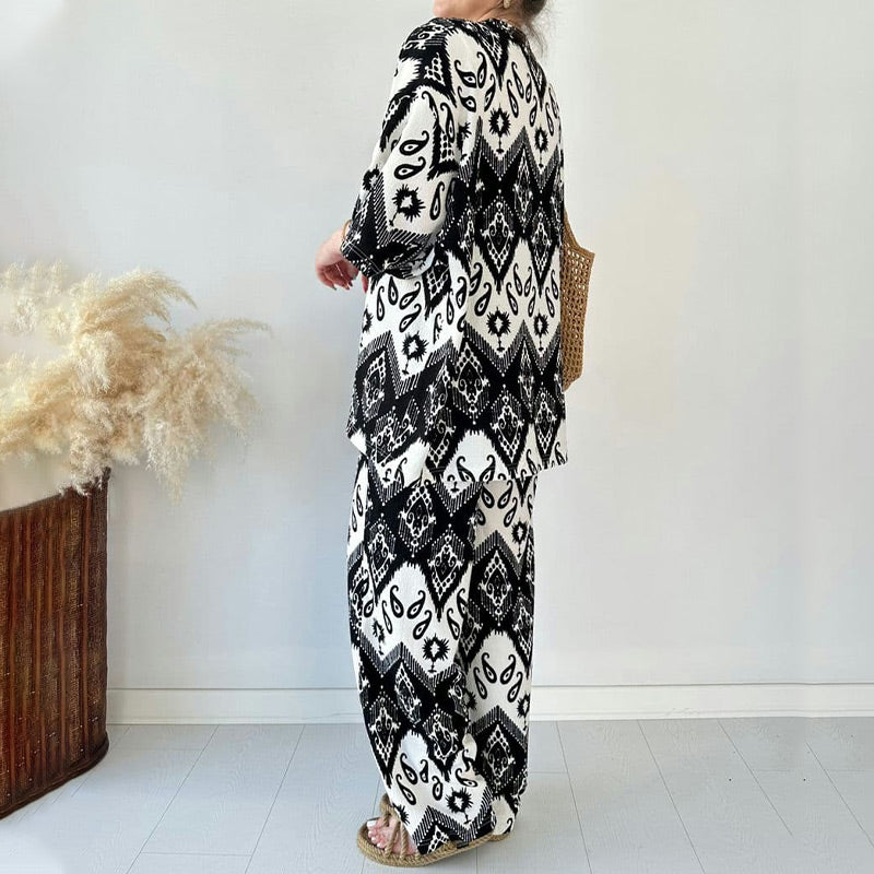 đ„Gedruckte mittlere Ahnung Cardigan & Trendy Wide-Bein-Hosen zweiteiliger Setđ„