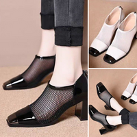 Frauen modische hundert Mesh klobige Fersenquadrat -Zehenschuhe👞