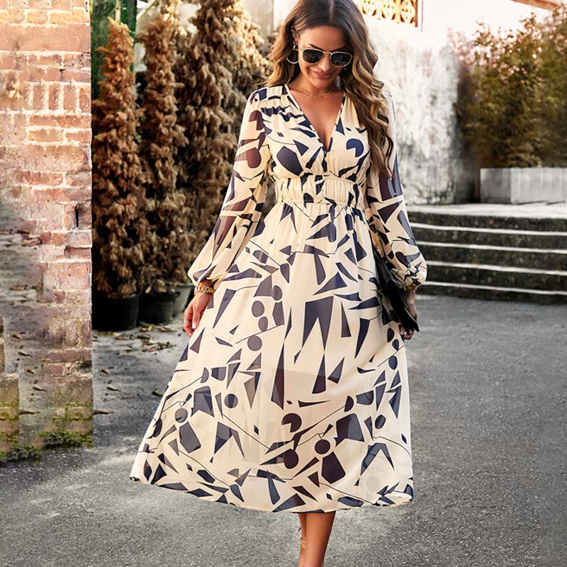 đ„Bedrucktes lĂ€ssiges Boho-Kleid mit V-Ausschnitt fĂŒr Frauenđ„