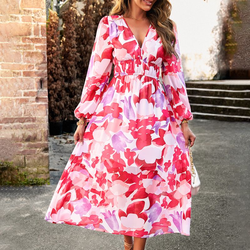 đ„Bedrucktes lĂ€ssiges Boho-Kleid mit V-Ausschnitt fĂŒr Frauenđ„