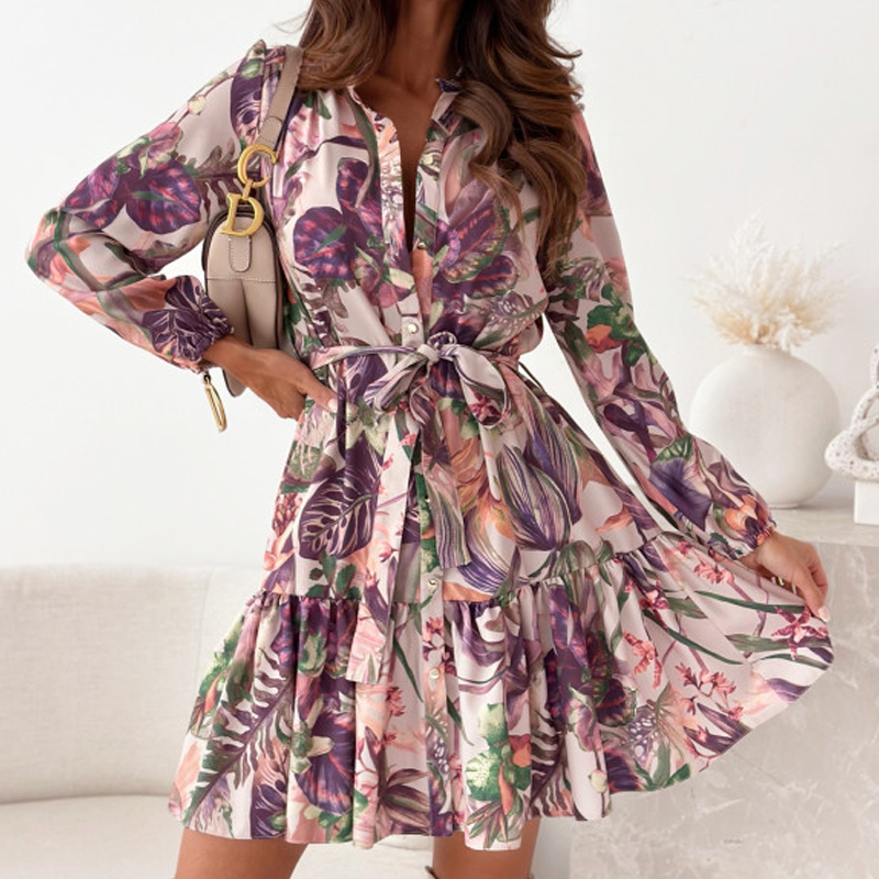 🔥Hemdkleid mit Blumenmuster und geraffter Taille🔥