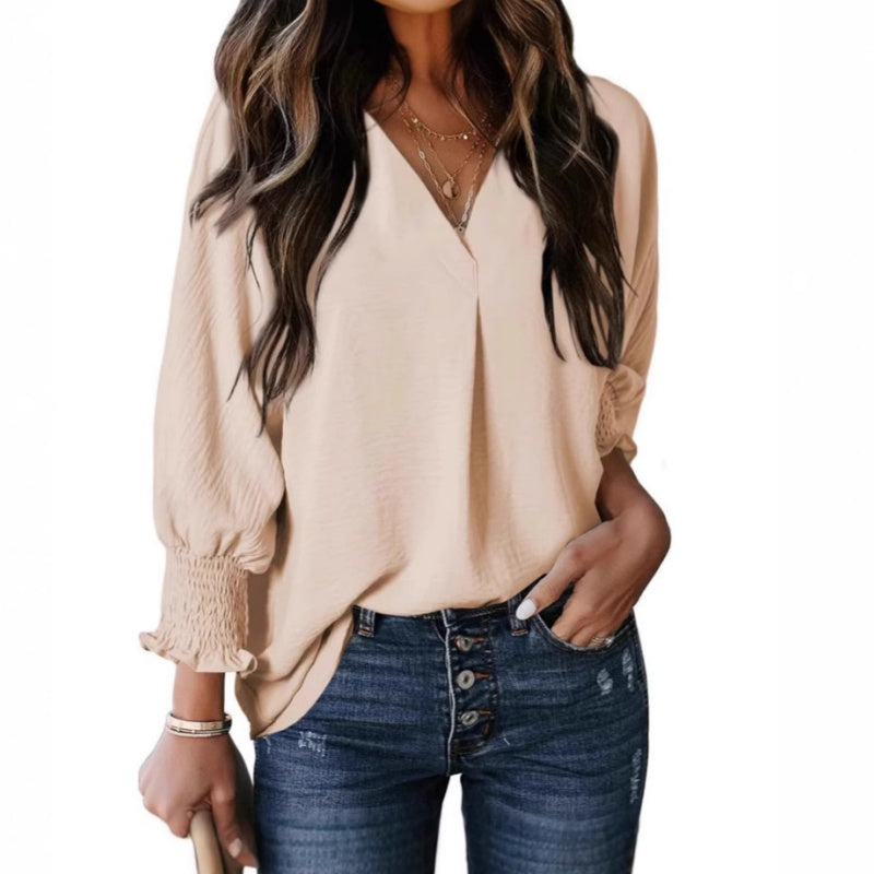 🥰V-Ausschnitt Lässiges 3/4-Ärmel-Lose-Shirt