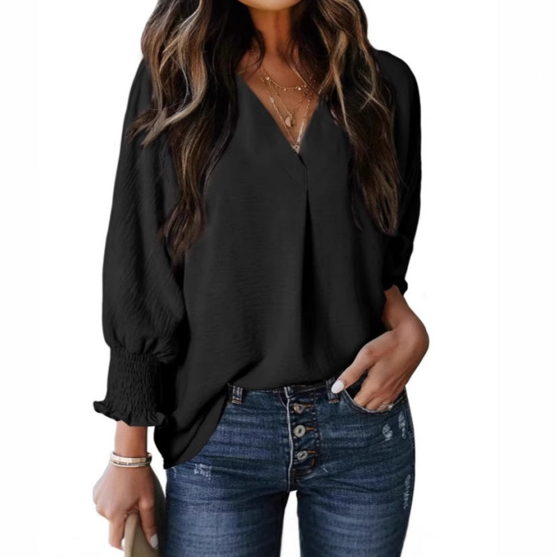 🥰V-Ausschnitt Lässiges 3/4-Ärmel-Lose-Shirt