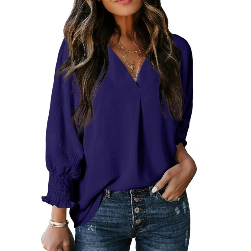 🥰V-Ausschnitt Lässiges 3/4-Ärmel-Lose-Shirt