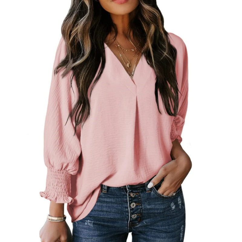 🥰V-Ausschnitt Lässiges 3/4-Ärmel-Lose-Shirt