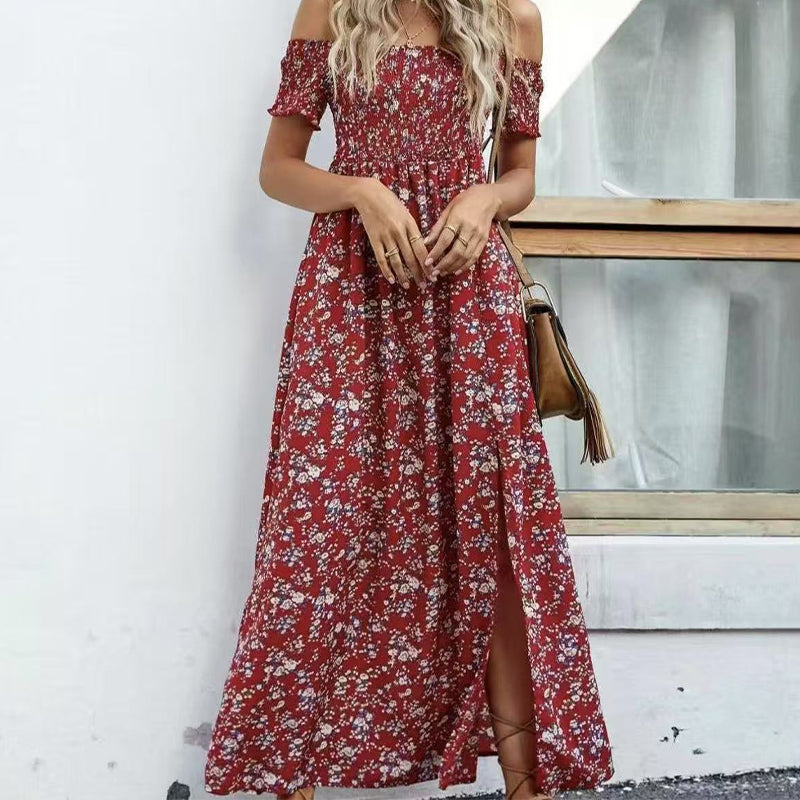 🔥Elegantes, schulterfreies Kleid mit Blumenmuster für Damen🔥