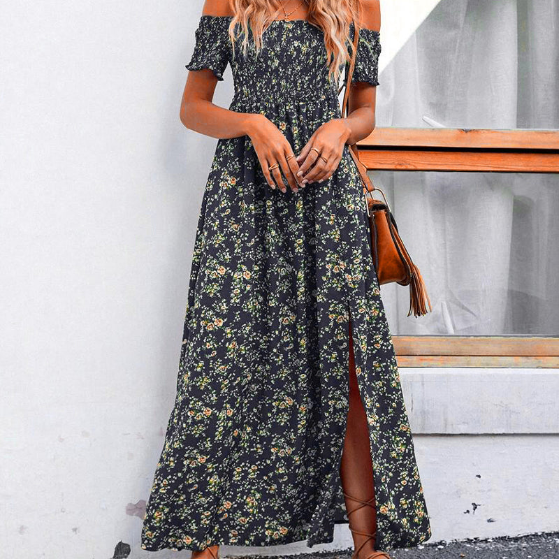 🔥Elegantes, schulterfreies Kleid mit Blumenmuster für Damen🔥