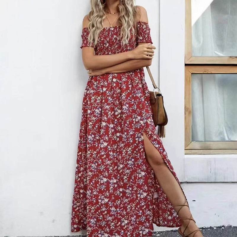 🔥Elegantes, schulterfreies Kleid mit Blumenmuster für Damen🔥