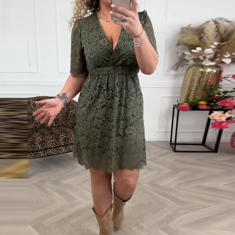 😎Elegantes Damen-Spitzenkleid mit V-Ausschnitt😎