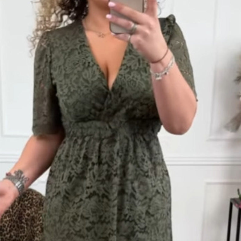 😎Elegantes Damen-Spitzenkleid mit V-Ausschnitt😎