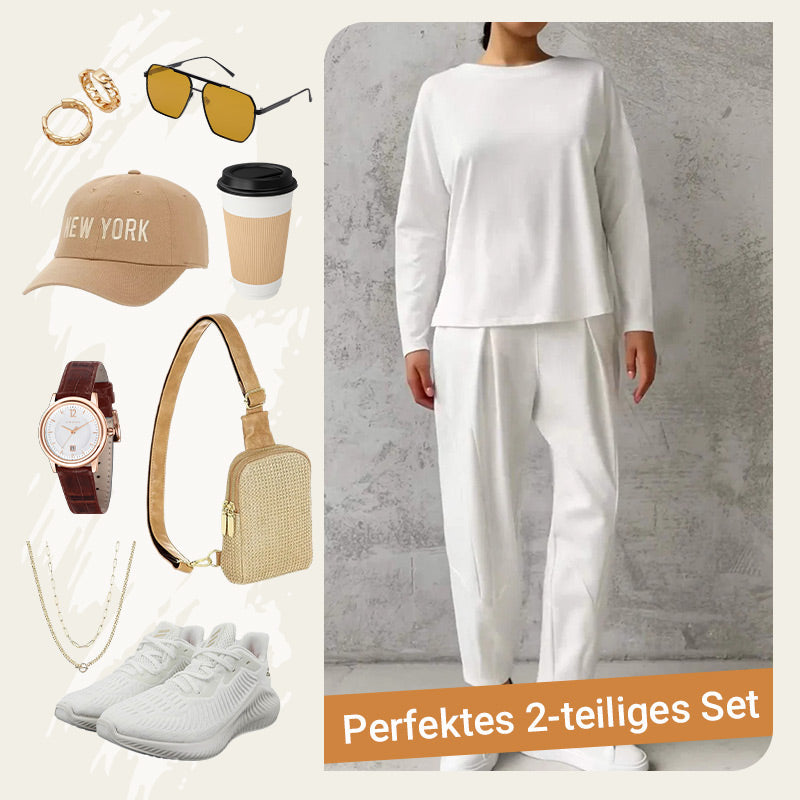 🔥2-teiliges Set mit langärmeligem Oberteil mit Rundhalsausschnitt & Hose🔥