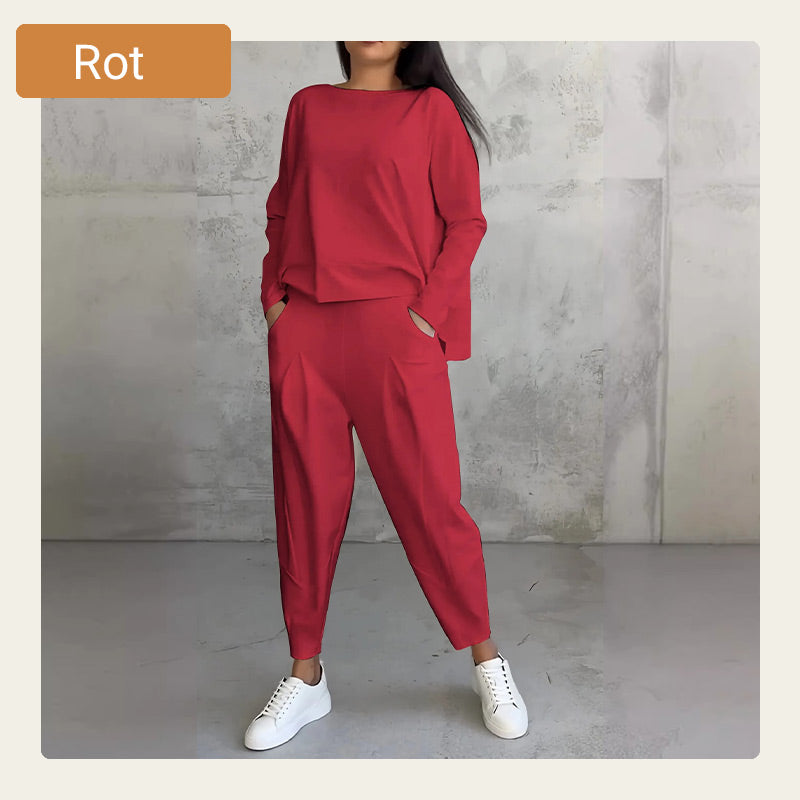 🔥2-teiliges Set mit langärmeligem Oberteil mit Rundhalsausschnitt & Hose🔥