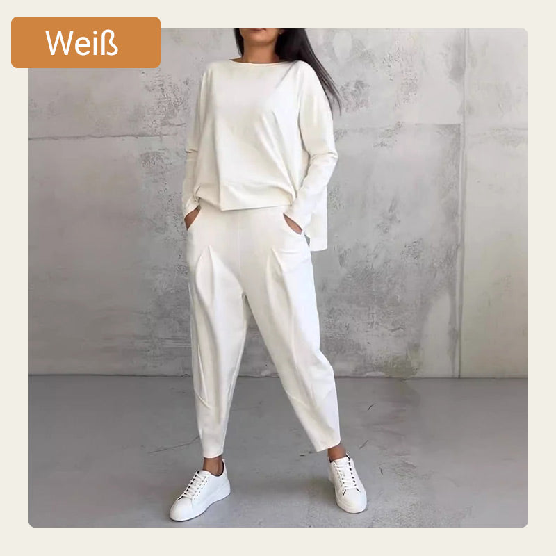 🔥2-teiliges Set mit langärmeligem Oberteil mit Rundhalsausschnitt & Hose🔥
